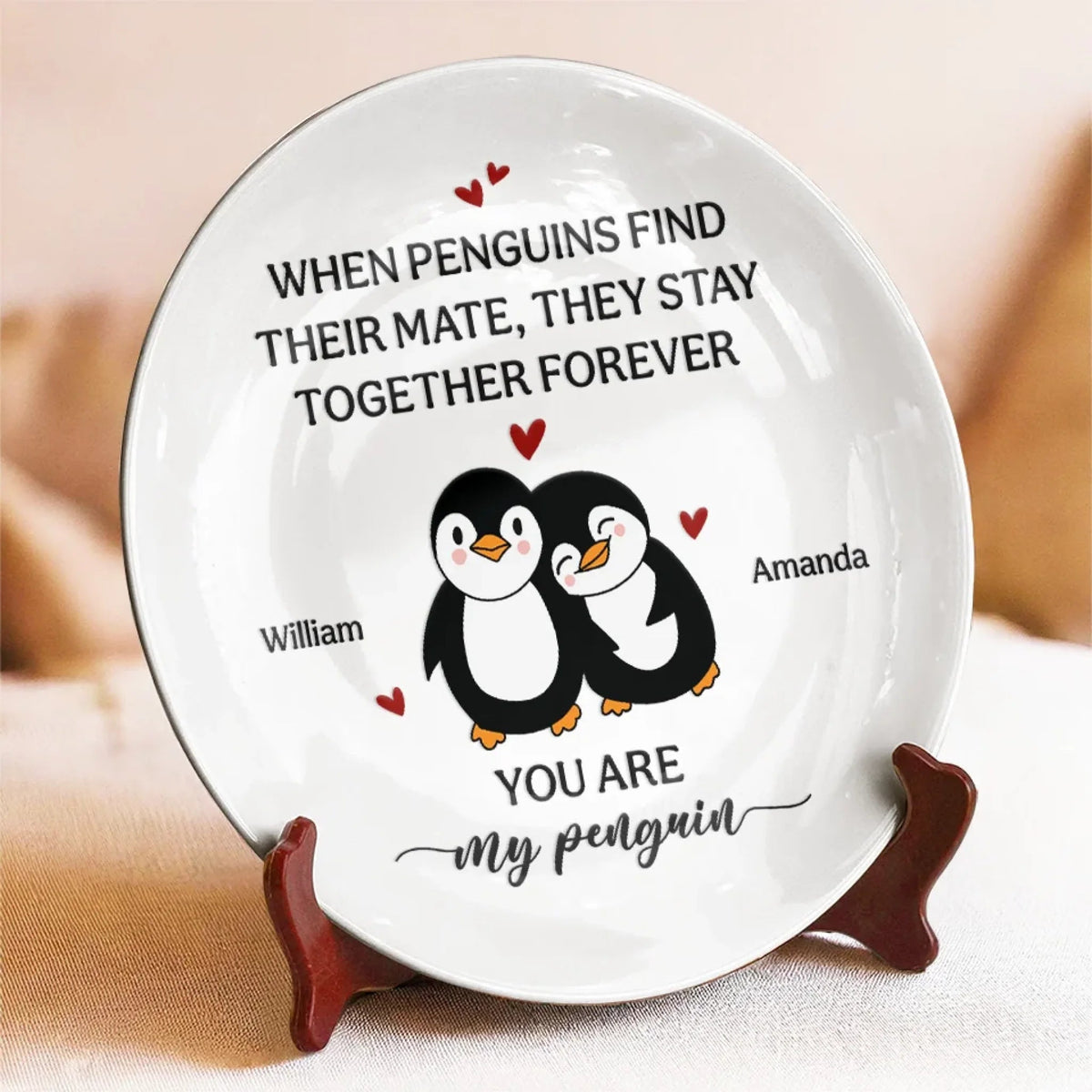 You Are My Penguin - Personalized Ceramic Plate - Gift For Couple, Husband Wife, Anniversary Gift
