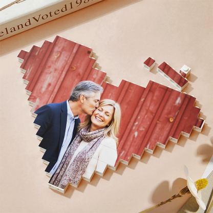 We Choose Each Other Custom Heart Shape Photo - Personalized Building Block Puzzle - Anniversary Gift, Valentine's Day Gift For Couple