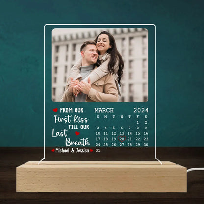 From Our First Kiss Calendar - Personalized 3D LED Light Wooden Base - Anniversary Gift, Valentine's Day Gift For Couple