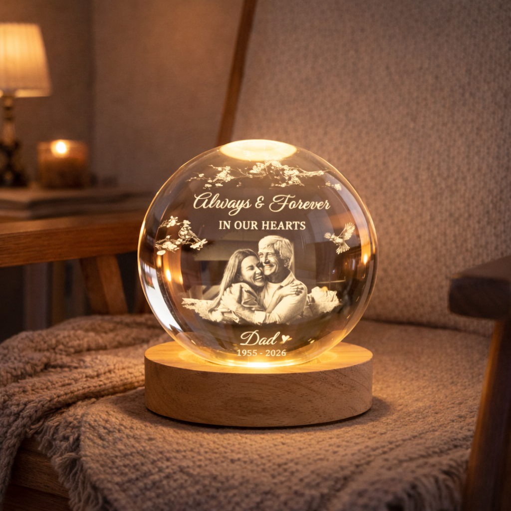 Personalized Photo Memorial Crystal Ball Night Light, Memorial Gift For Loss Of Father/ Mom Lamp, Memorial Keepsake, Sympathy Gift