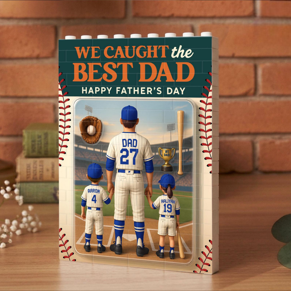 Personalized Baseball Dad Building Blocks, Custom Figure Father's Day Gift, Baseball Dad With Kids Number and Name, Baseball Season