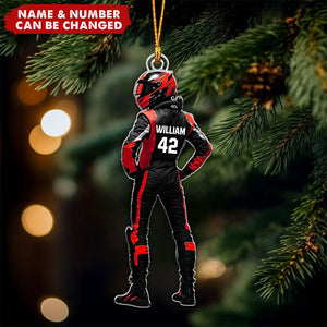 Car Racer Custom Uniform Color & Number - Personalized Acrylic Shaped Ornament Gifts For Race Car Lovers