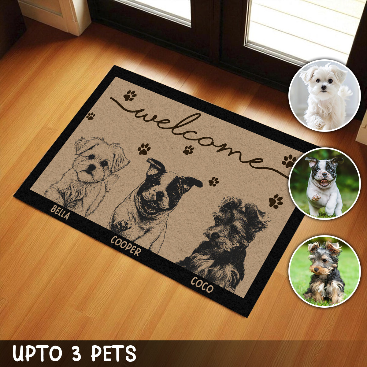 Personalized Pencil Sketch Dog Cat Portrait Doormat Custom Pet Welcome Mat