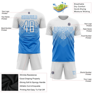 Custom Powder Blue White Sublimation Soccer Uniform Jersey