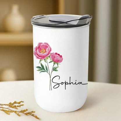 Personalized Wild Violet Floral Tumbler, Custom Name Insulated Drink Cup, Gift For Her