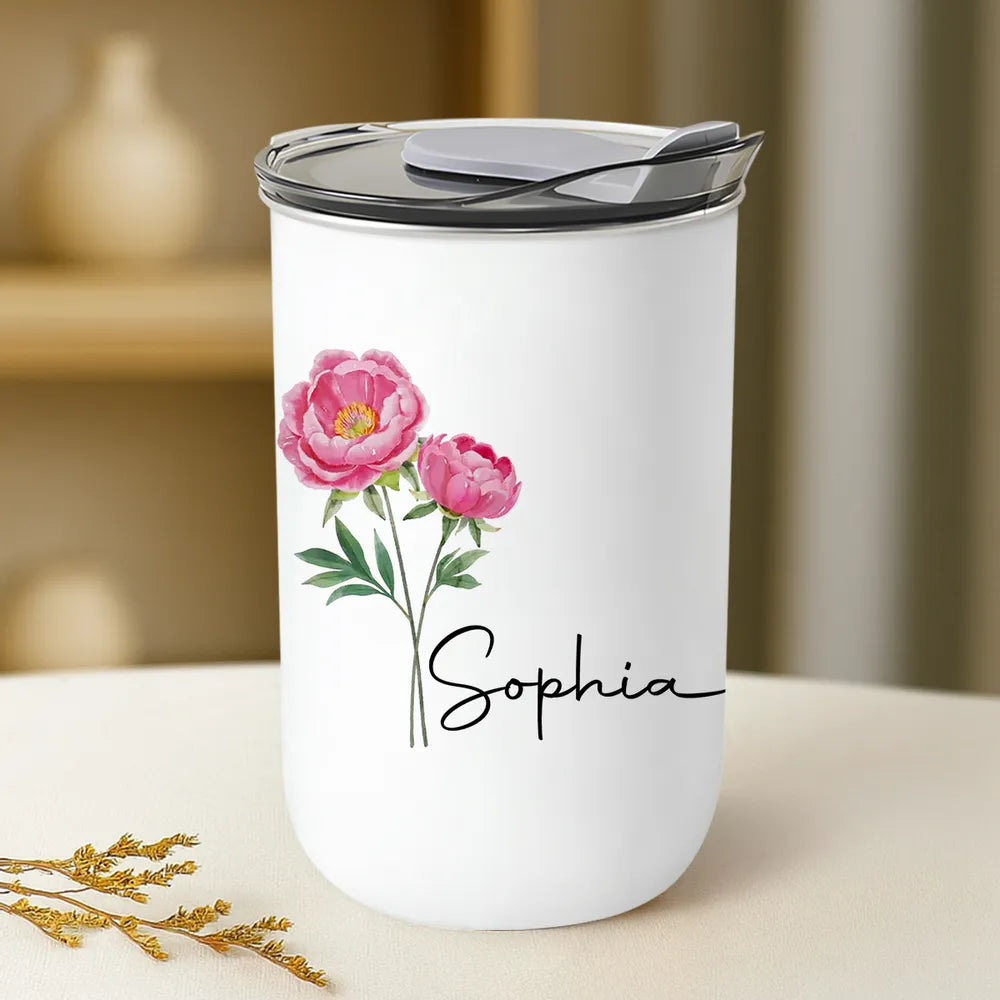 Personalized Wild Violet Floral Tumbler, Custom Name Insulated Drink Cup, Gift For Her