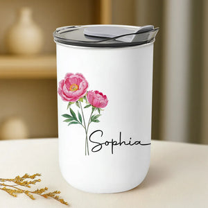 Personalized Wild Violet Floral Tumbler, Custom Name Insulated Drink Cup, Gift For Her