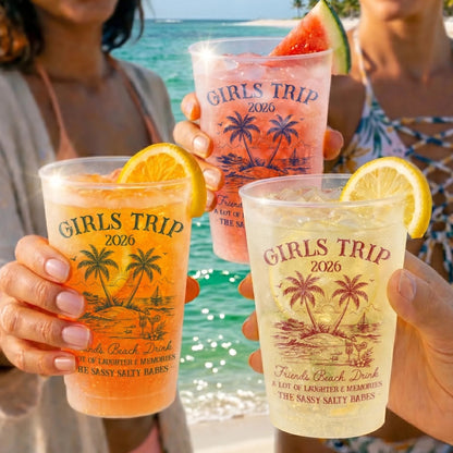 Girls Trip 2026 Plastic Frosted Cup, Hello Summer Vibe, Summer Vacation And Travel Gifts For Best Friends, Family