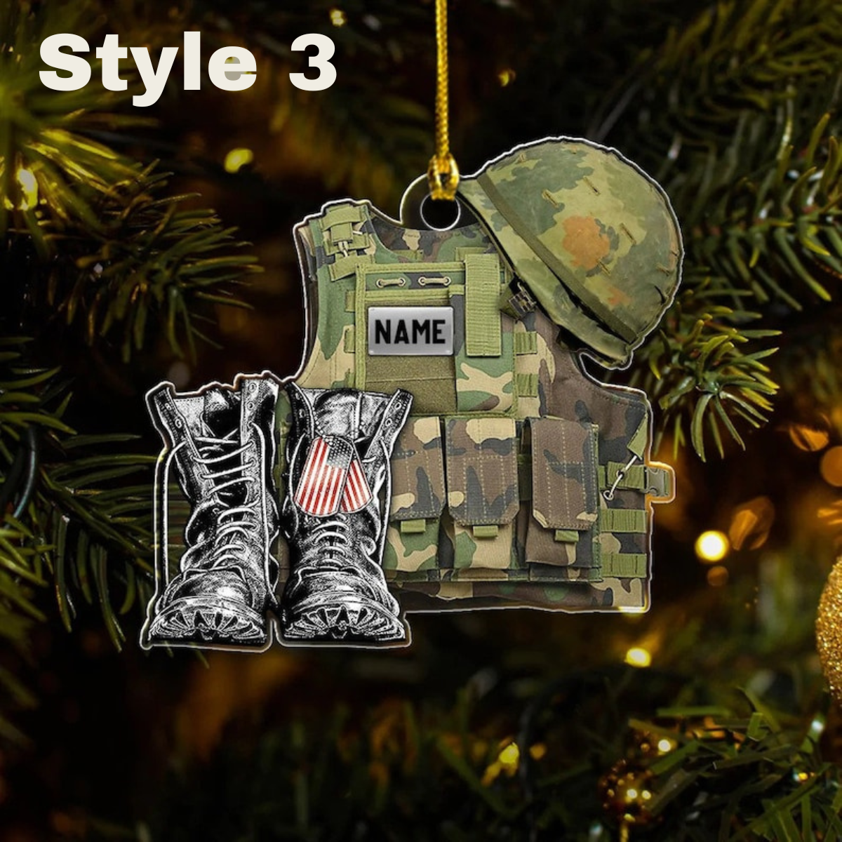 Personalized Ornament Military Veteran Uniform Tactical Combat Vest Combat Boots Helmet Double Sides Acrylic Ornament For Military Veteran