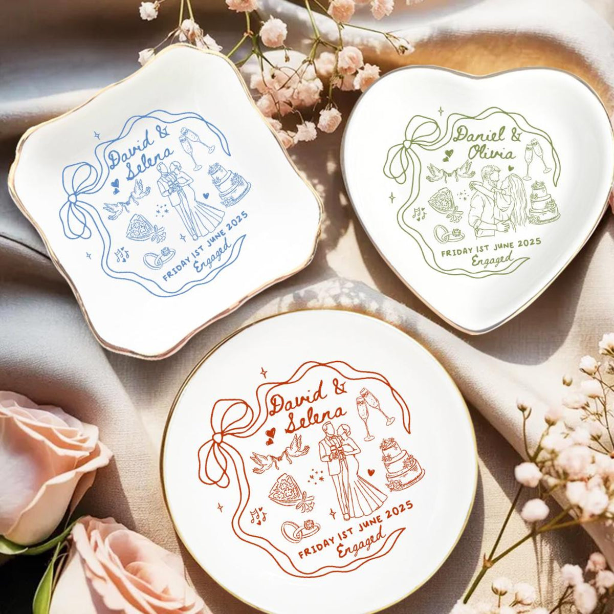 Engaged Ring Dish, Personalized Engagement Gift, Custom Name Ring Holder Christmas Gift, Wedding Gift For Bride, Sentimental Gift For Bridal