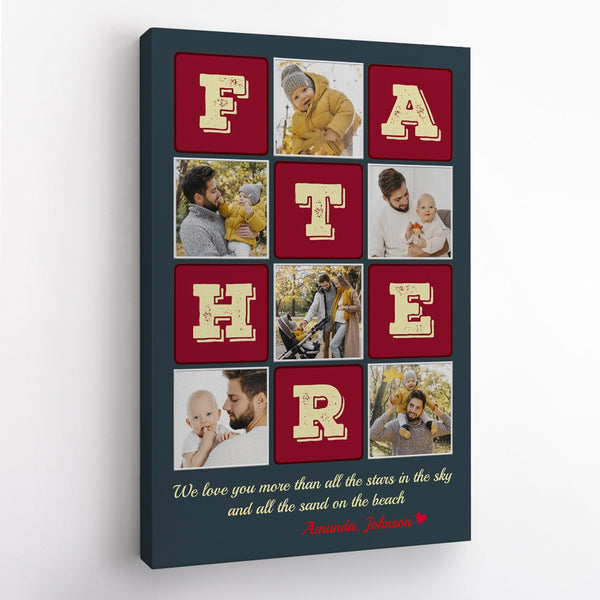Father, Custom Photo Collage, Customizable Name - Personalized Canvas - Gift For Dad, Father's Day, Birthday Gift