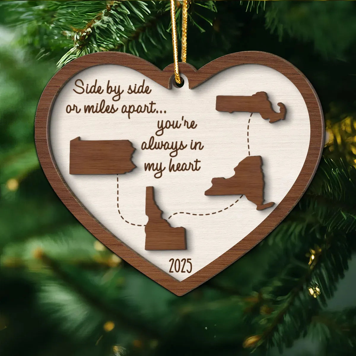 Long Distance But Always In My Heart - Personalized 2-Layer Wooden Ornament - Christmas Gift For Family, Siblings, Sisters, Togetherness Keepsake