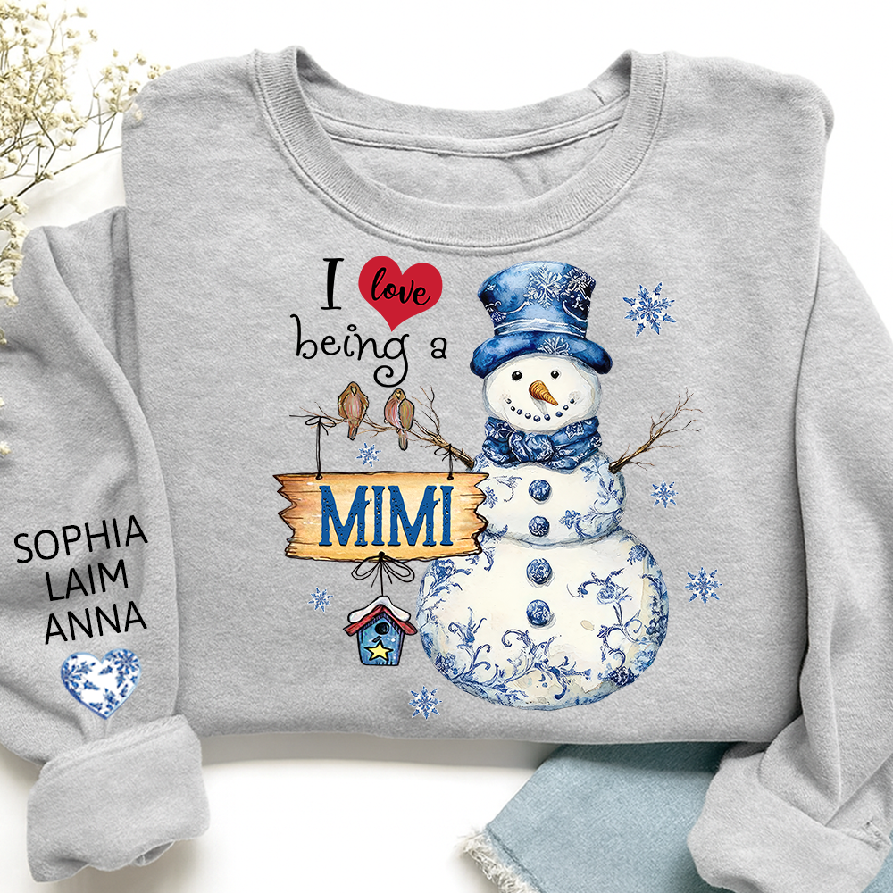 I Love Being A Nana Blue Toile Snowman - Personalized Apparel - Christmas Gift For Grandma