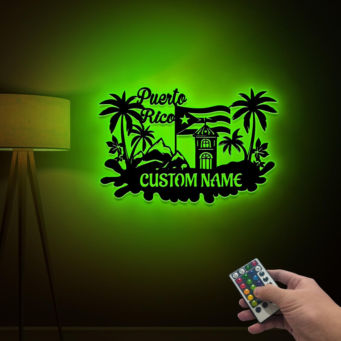 Puerto Rico Custom Metal Wall Art with Led Lights, Puerto Rico Flag and Scenery Wall Hanging, PR Flag Home Decor, Puerto Rico Lover Gift