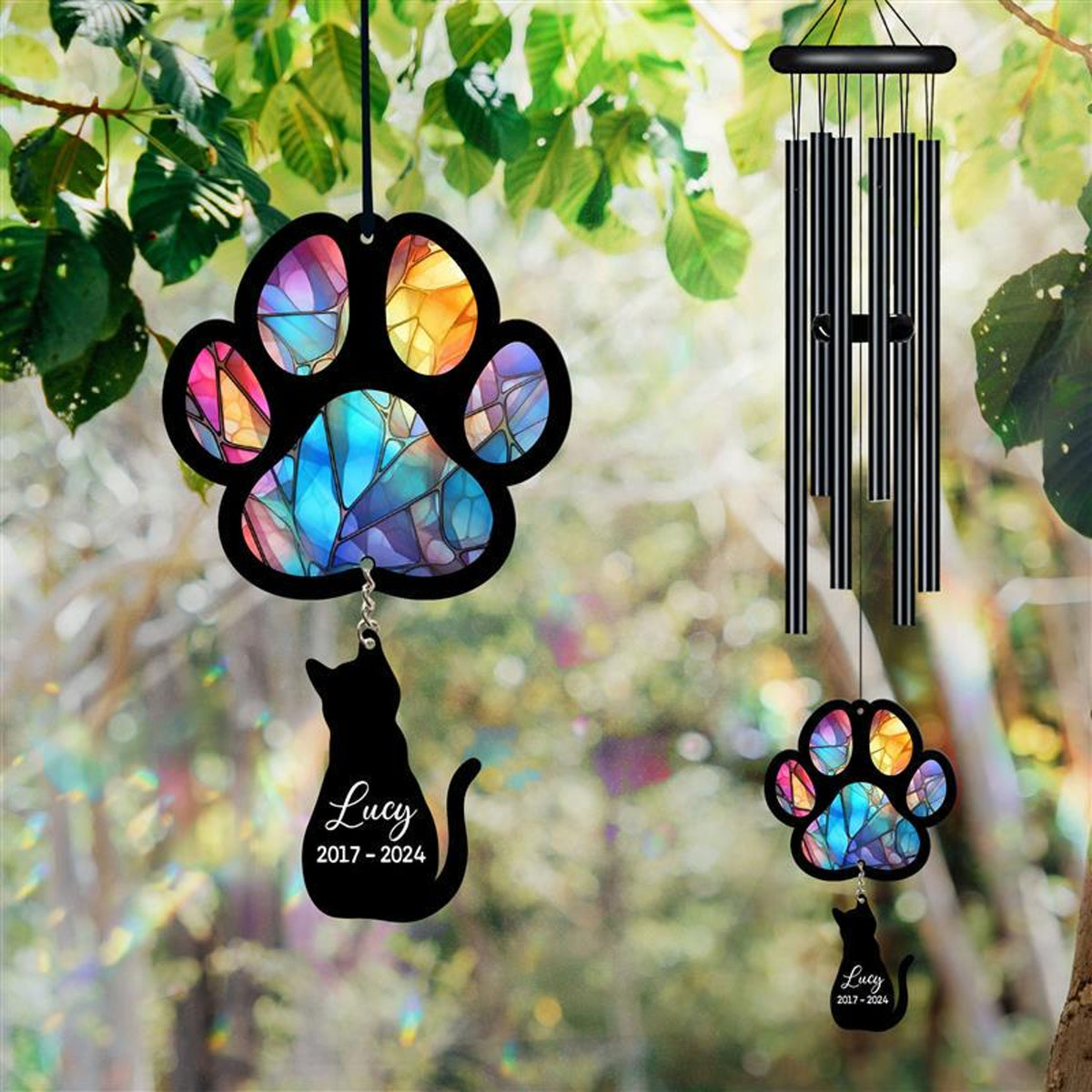 Personalized Pet Memorial Wind Chime, Remembrance Wind Chime, Pet Suncatcher Wind Chime, Cat Paw, Cat Loss, Cat Memorial, In Loving Memory