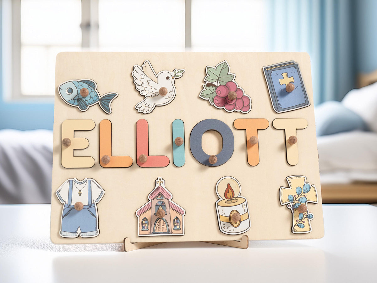 Personalized Baptism Name Puzzle: Catholic Godson Gift, Baptism Gifts Boy, Dedication Gifts, Christening Gifts, Birthday Gifts