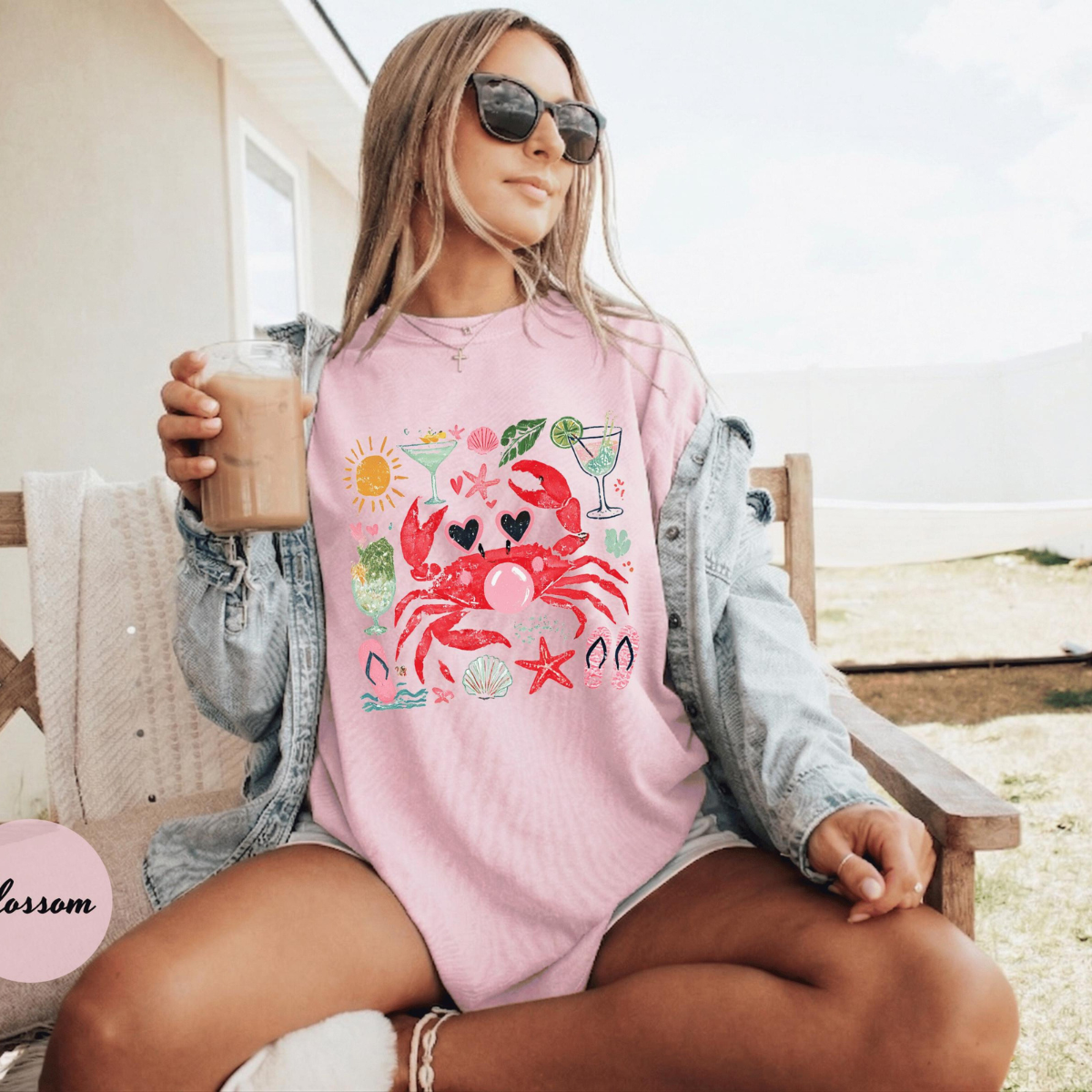 Comfort Colors Funny Crab Shirt, Crab Blowing Bubble Graphic Tee, Beach Vibes Nautical T-shirt, Summer Vacation Gift, Graphic Summer Shirt
