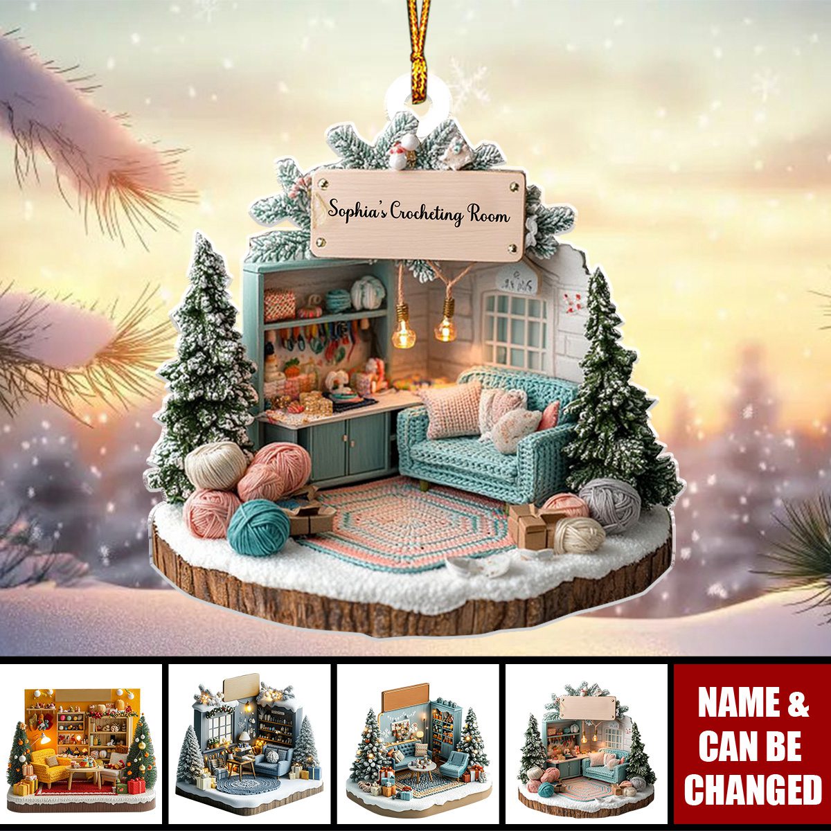 Crocheting Room - Personalized Acrylic Ornament - Christmas For Crochet Girls