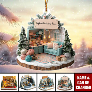 Crocheting Room - Personalized Acrylic Ornament - Christmas For Crochet Girls