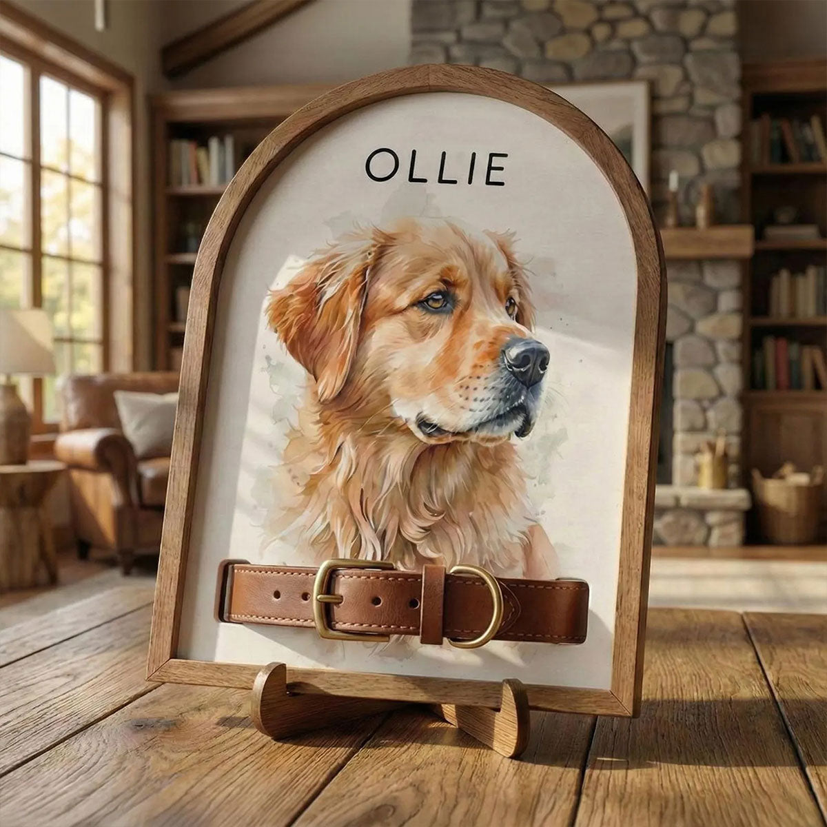 Custom Watercolor Pet Memorial Frame with Collar Holder, Pet Memorial Collar Holder