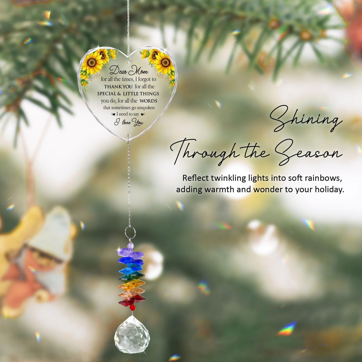 Dear Mom I Love You All The Time Ornament, Crystal Heart Ornament Appreciation Gift, Christmas Hainging Decor