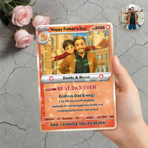 Personalized PKM Father's Day Card, Custom Dad Photo Card, Best Dad Ever, Custom PKM Character Card for Him, Gamer Dad Gift