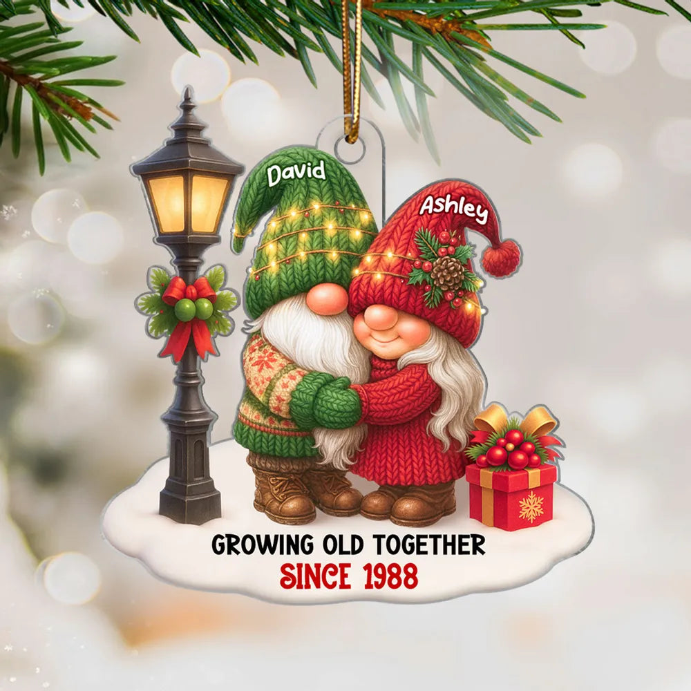 Gnome Christmas Couple Growing Old Together Personalized Acrylic Ornament, Gift for Him, Gift for Her