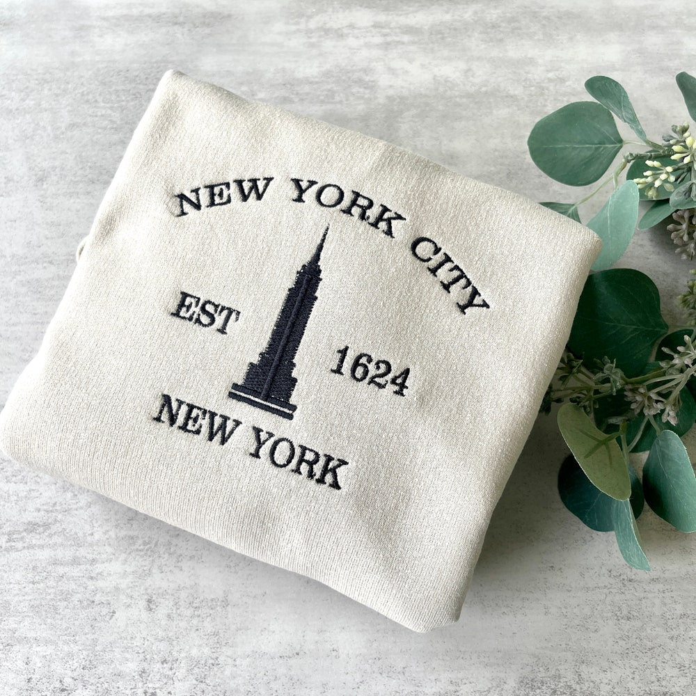 Embroidered New York Sweatshirt, Nyc Sweatshirt, City Sweatshirt, Embroidered City Trendy Sweatshirts, Empire State Building, Nyc Crewneck