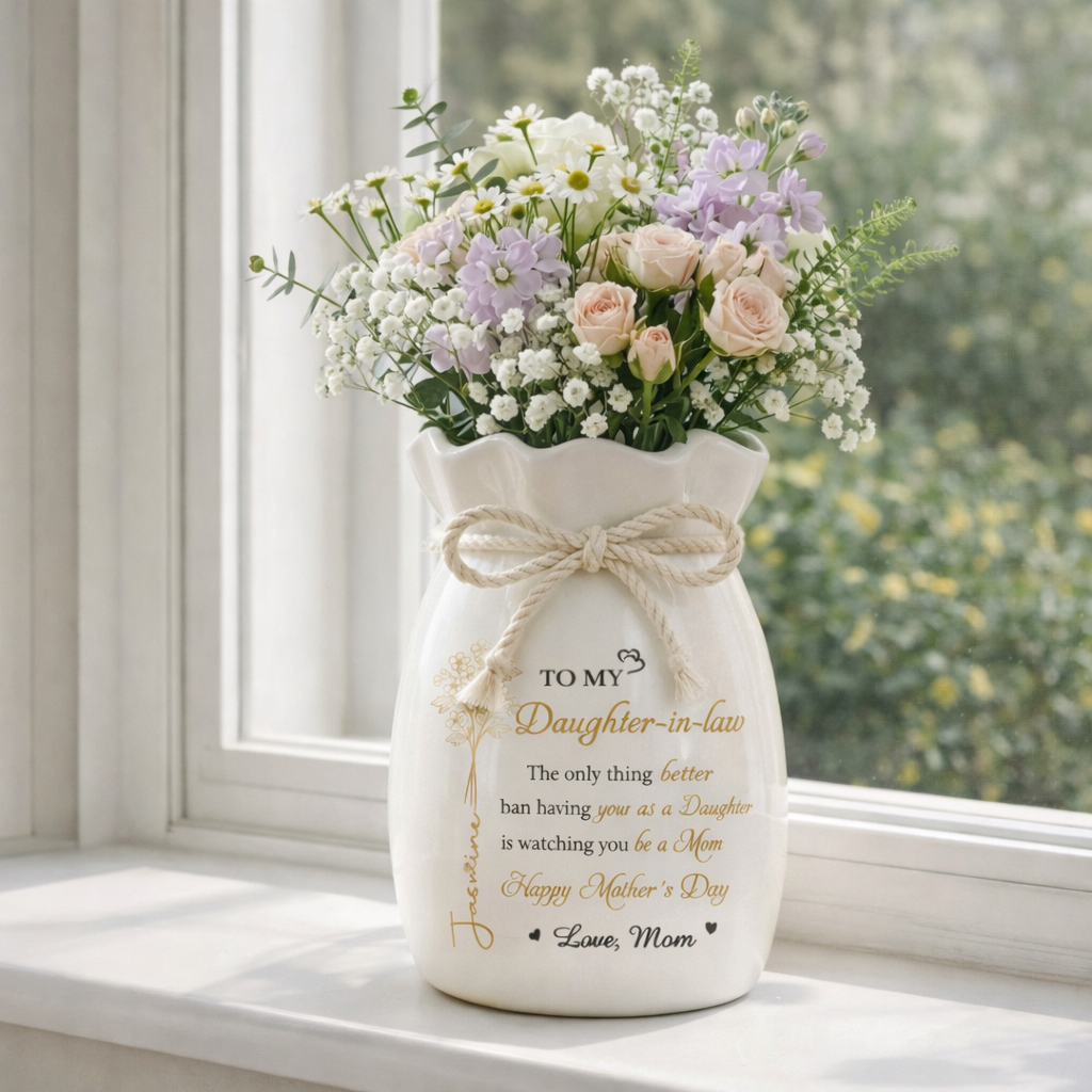 To My Daughter Watching You Being A Mom - Personalized Flower Vase With Ribbon - Gift For New Mom, Gift For Daughter, Mother's Day Gift
