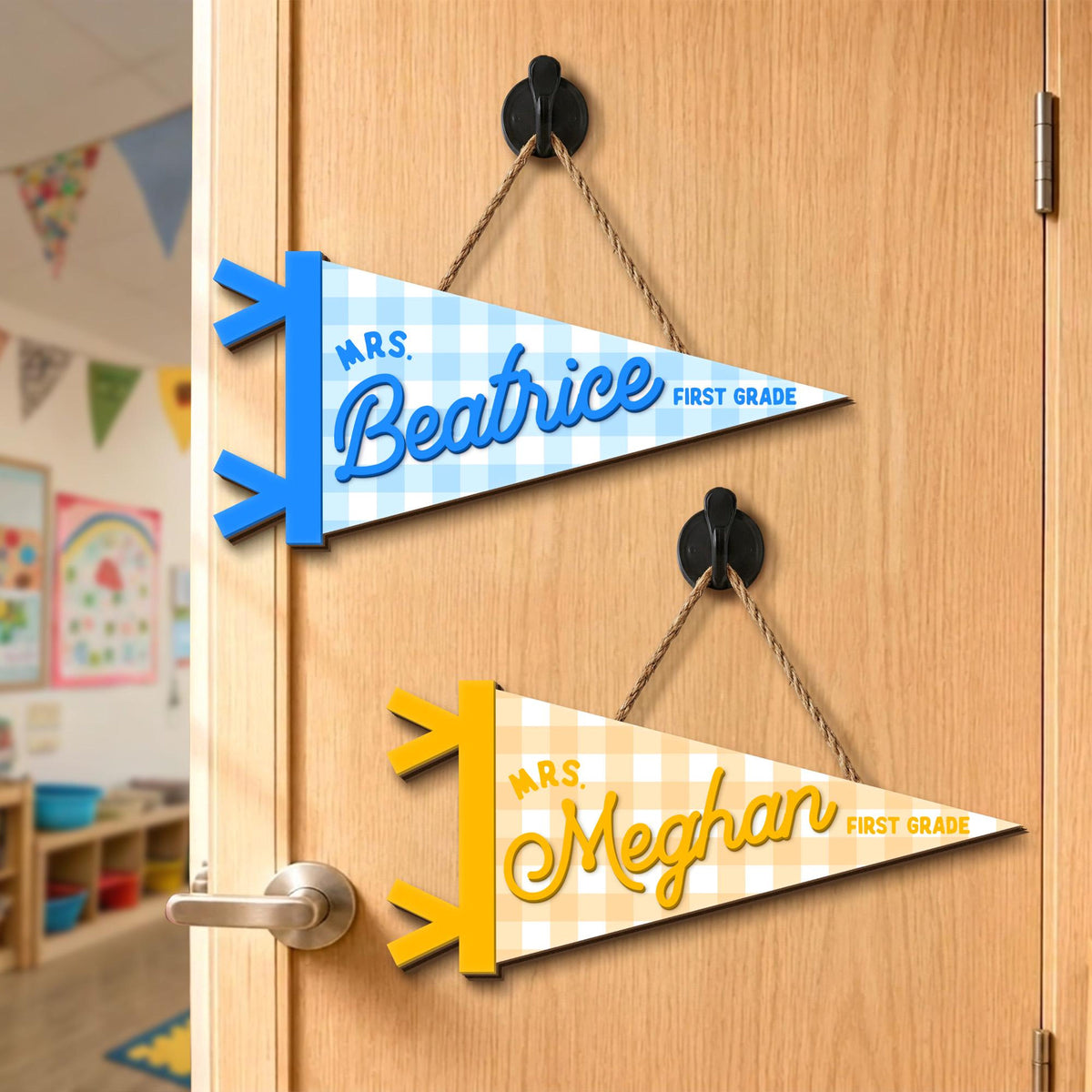 Personalized Teacher Door Hanger, Custom Teacher Name Sign, Pennant Flag Classroom Door Sign, Classroom Decor, Teacher Gift, Back To School
