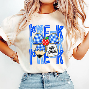 Preppy Back To School, Blue Gingham Pencil Bow, Custom Teacher Team, Pre-K To Fourth Grade Team