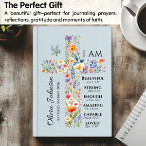 Personalized Confirmation Gift for Teens, Floral Cross Journal with Custom Name, First Communion Keepsake for Girls, Baptism Journal