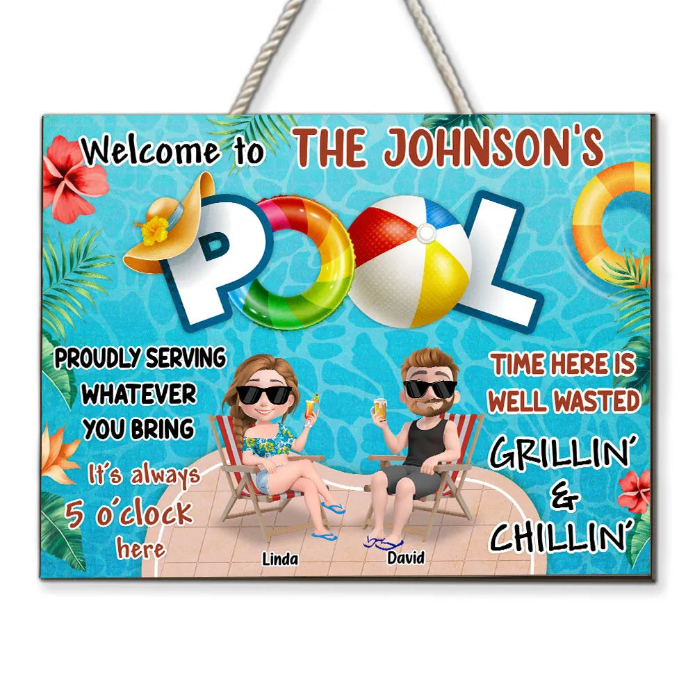 Welcome To Our Pool - Personalized Wood Sign - Gift For Couple, Gift For Family