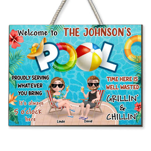 Welcome To Our Pool - Personalized Wood Sign - Gift For Couple, Gift For Family