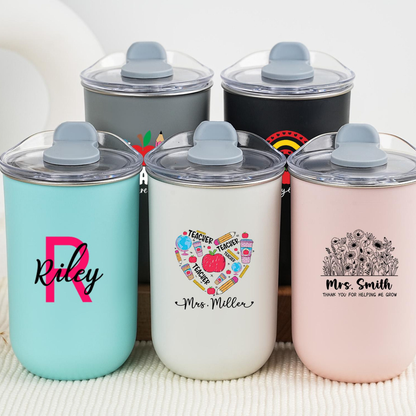 Personalised Teacher Tumbler with Name, Custom Wine Cup, Insulated Travel Mug, Iced Coffee Cup, Thank You Gift, Teacher Appreciation Gift