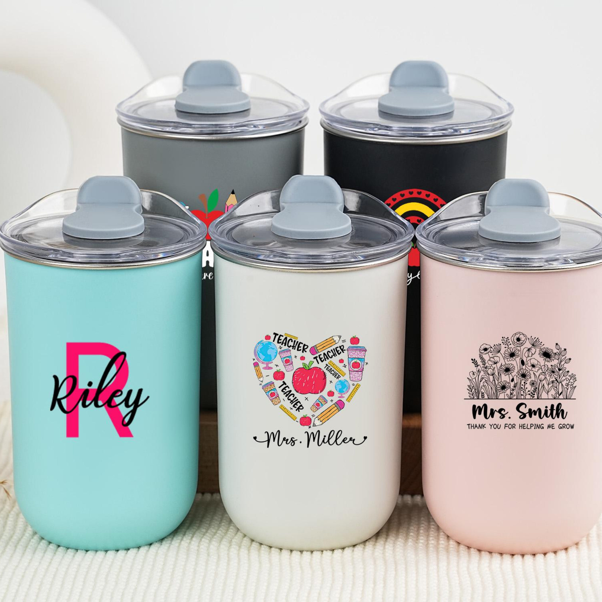 Personalised Teacher Tumbler with Name, Custom Wine Cup, Insulated Travel Mug, Iced Coffee Cup, Thank You Gift, Teacher Appreciation Gift