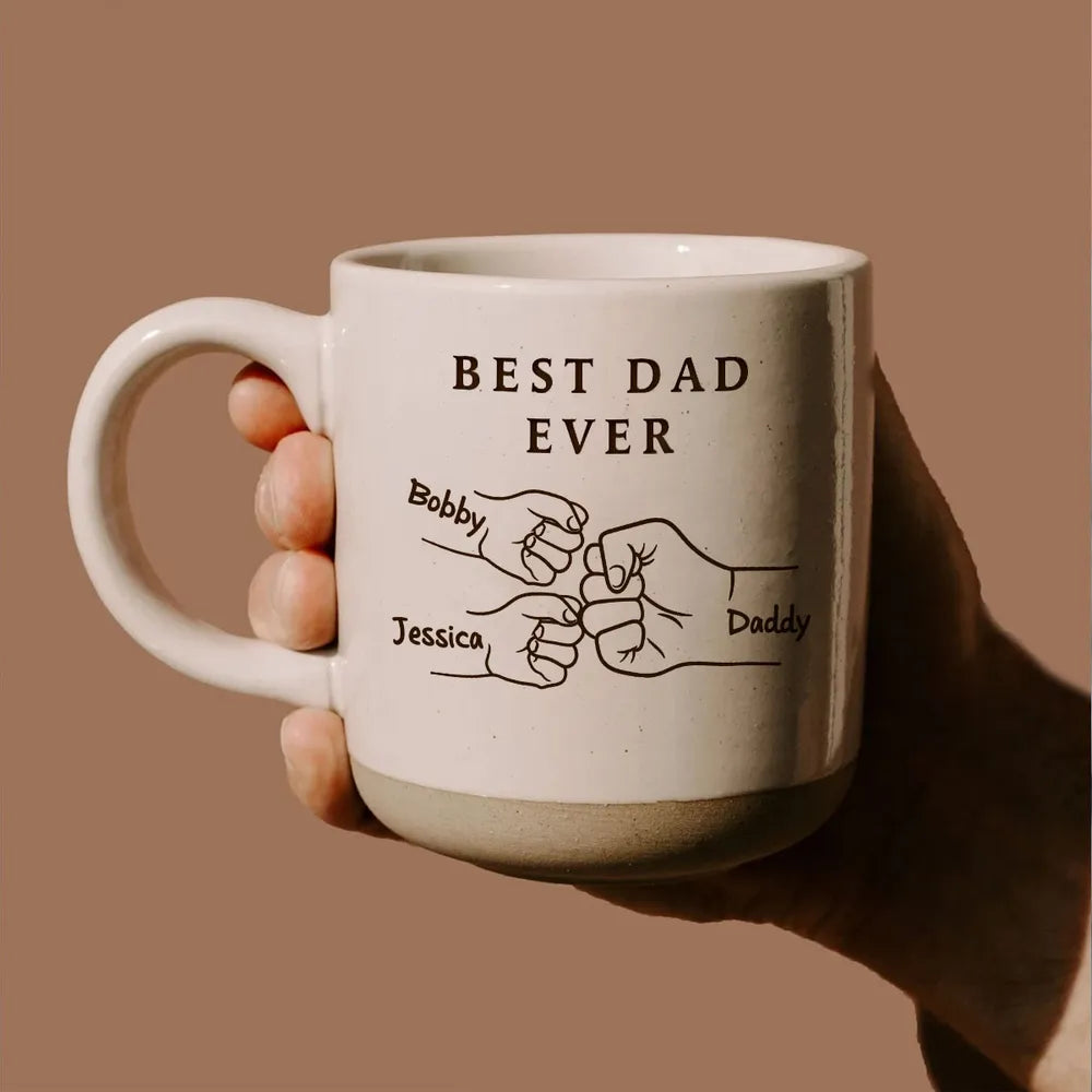 Best Dad Ever Fist Bump - Personalized Pottery Mug - Father's Day Gift for Dad