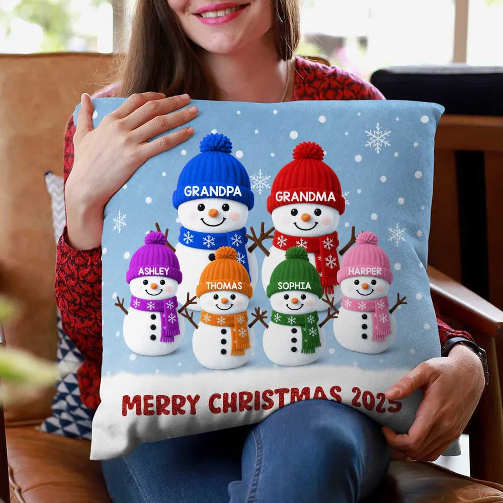 3D Effect Velvet Texture Christmas Snowman - Personalized Pillow - Christmas Gift For Family