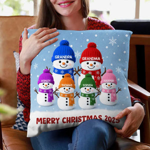 3D Effect Velvet Texture Christmas Snowman - Personalized Pillow - Christmas Gift For Family