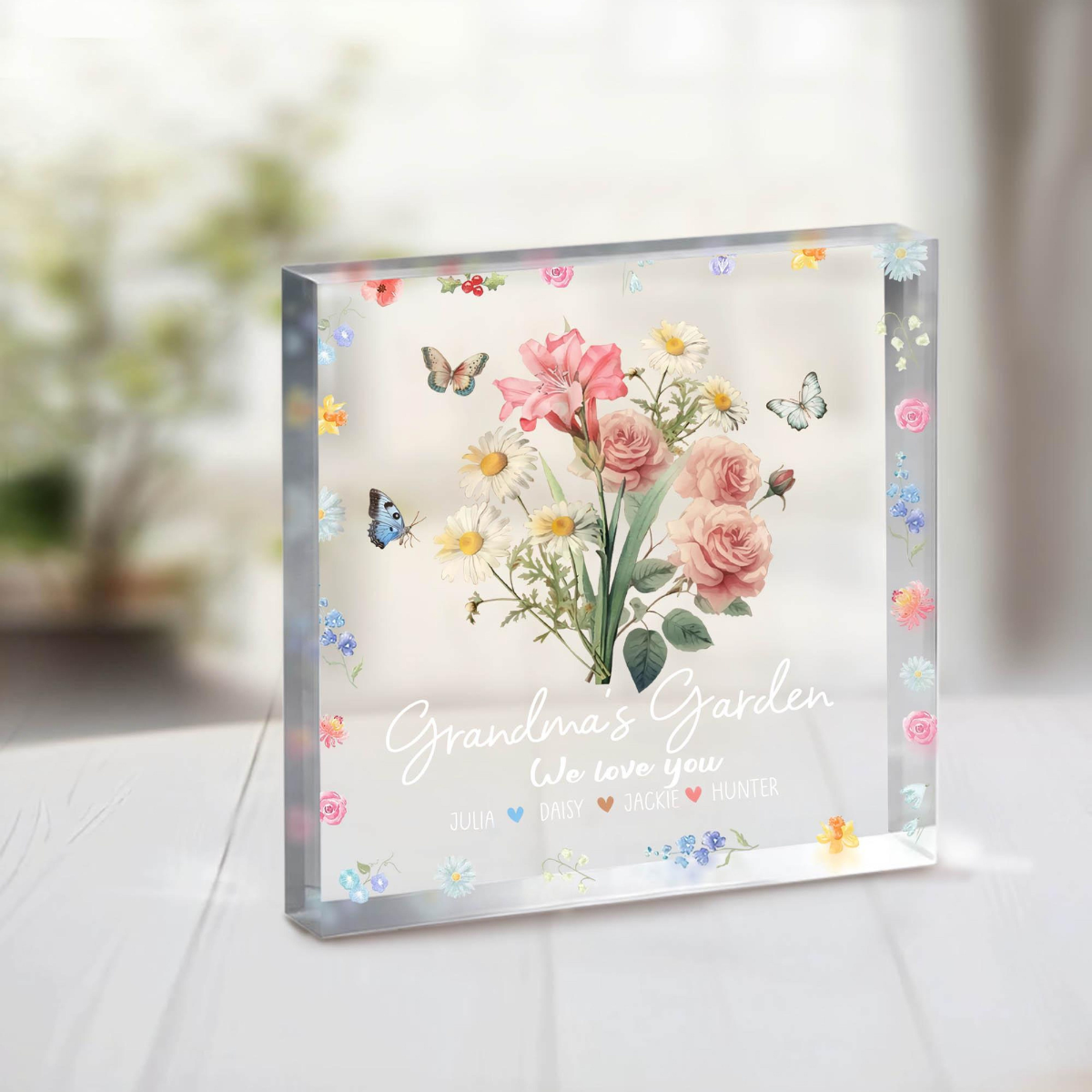 Personalized Gifts for Mom, Custom Acrylic Plaque, Mother's Day Gift, Grandma's Garden, Birth Month Flower Gift, Grandkids Names Floral Gift