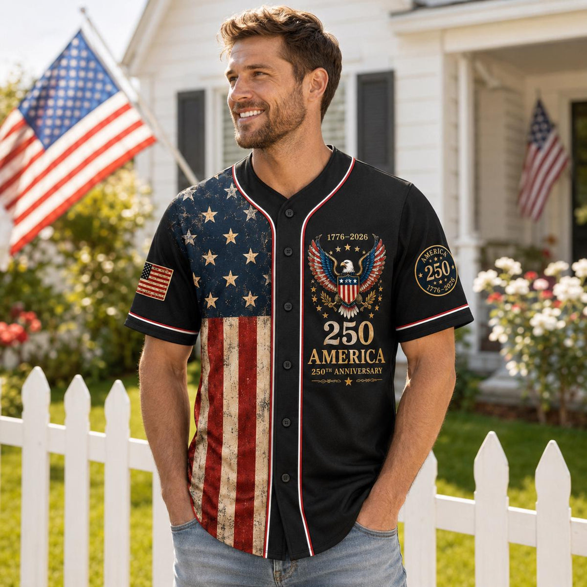 Personalized America 250 Baseball Jersey, 1776 2026 Custom Name USA 250th Anniversary Shirt, Patriotic Baseball Jersey, 4th of July Gift
