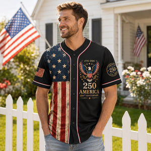 Personalized America 250 Baseball Jersey, 1776 2026 Custom Name USA 250th Anniversary Shirt, Patriotic Baseball Jersey, 4th of July Gift