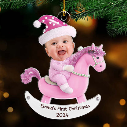 Custom Photo Baby 1st Christmas Rocking Horse - Personalized Acrylic Ornament - Christmas Gift For Baby