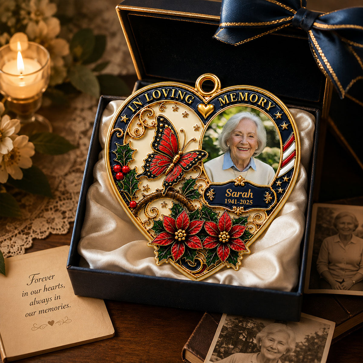 In Loving Memory Cardinal Photo Ornament - Personalized Memorial Gifts - Real 3D Raised Ornament
