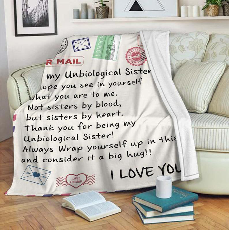 To My Unbiological Sister Blanket, Fleece Blanket, Mink Blanket,blanket For Sister,gifts For Sister Family Home Decor Bedding Couch Sofa Soft And Comfy Cozy