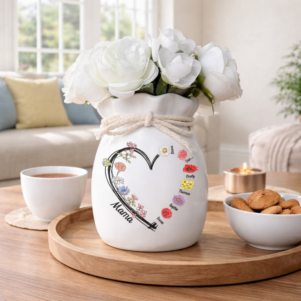 Every Bloom Belongs To Mama & Nana - Personalized Flower Vase With Ribbon - Gift For Mom, Grandma, Mother's Day Gift