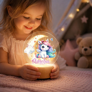 Personalized Unicorn Moon Night Light, Custom Unicorn Name Acrylic LED Lamp, Rainbow Unicorn Nursery Decor, Birthday Gift for Girls, Kids Bedroom Light