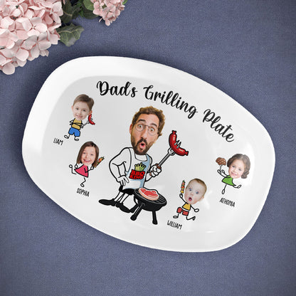 Dad's Grilling Plate Custom Kid's Face - Personalized Platter - Gift For Dad, Father's Day Gift