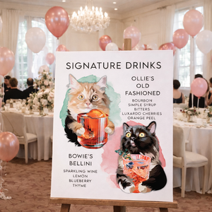 Pet signature drink sign, wedding bar drink cat, signature cocktail wedding, dog cocktail bar menu sign