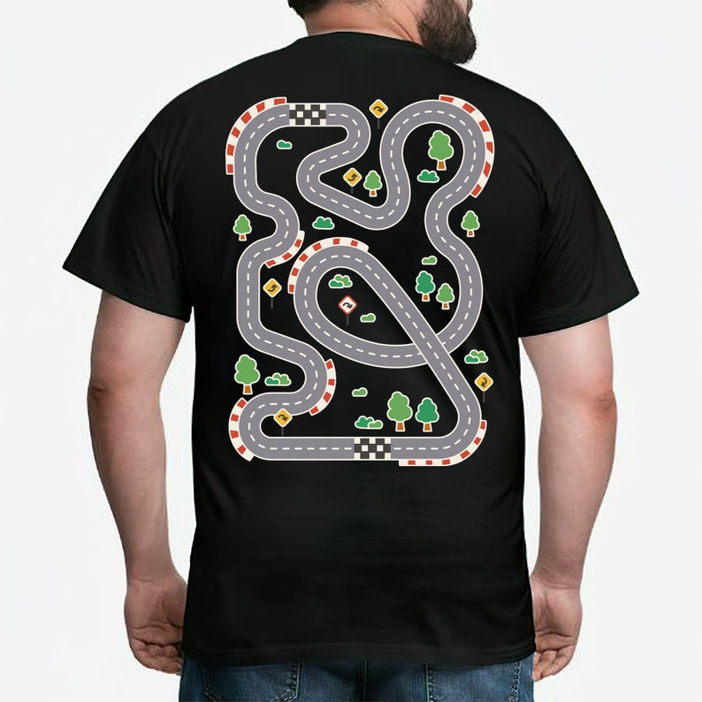 Personalized Play Car Race On Dad's Back Shirt, Custom Mat Road Car Race Track T-Shirt, Dad Mom Father's Day Family Gift, Playmat TShirt, Daddy Birthday